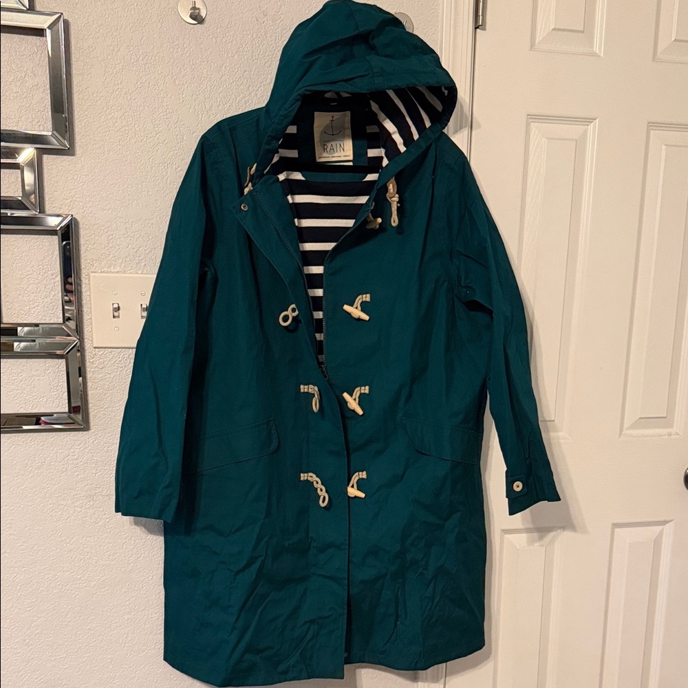 Rain Brand Teal Hooded Toggle Raincoat